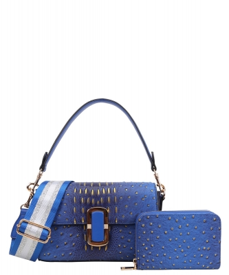 2in1 Croc Shoulder & Crossbody Bag with Wallet TE-1131A BLUE